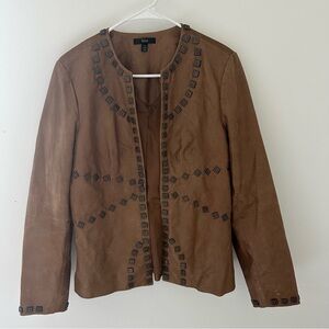 Reba Studded Open Front Leather Jacket